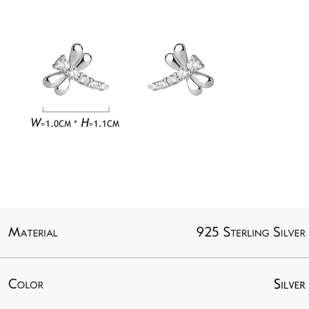 925 Sterling Silver Rhinestone Dragonfly Stud Earrings - Picture 4 of 4